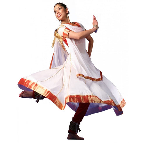 White With Red Border Anarkali Dance Costume